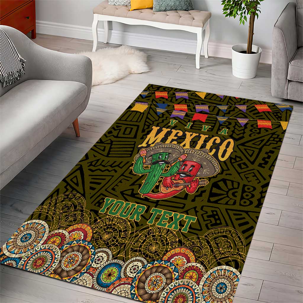 Personalized Mexico Cinco De Mayo Area Rug Chilli Pepper and Cactus
