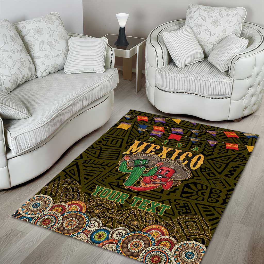 Personalized Mexico Cinco De Mayo Area Rug Chilli Pepper and Cactus