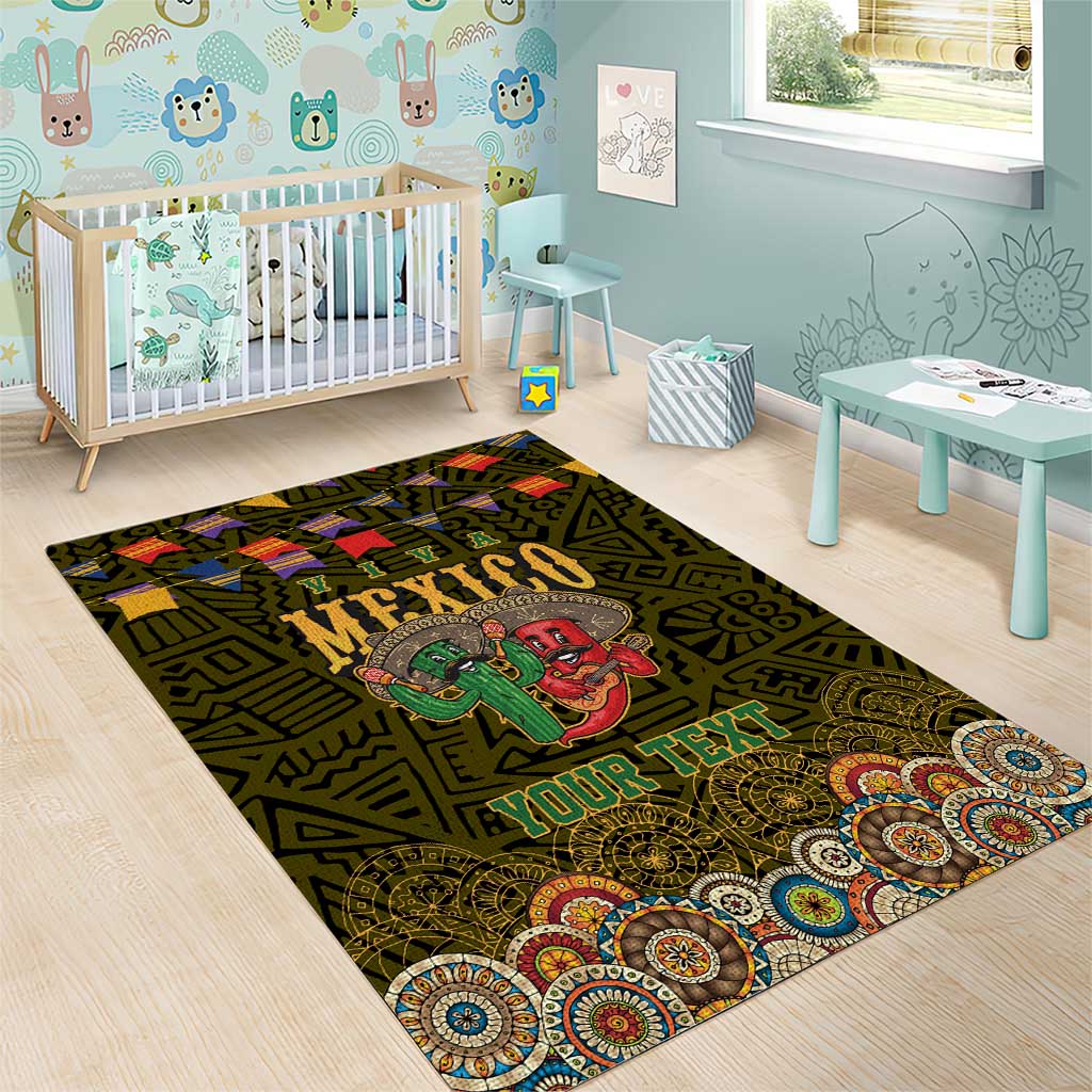 Personalized Mexico Cinco De Mayo Area Rug Chilli Pepper and Cactus