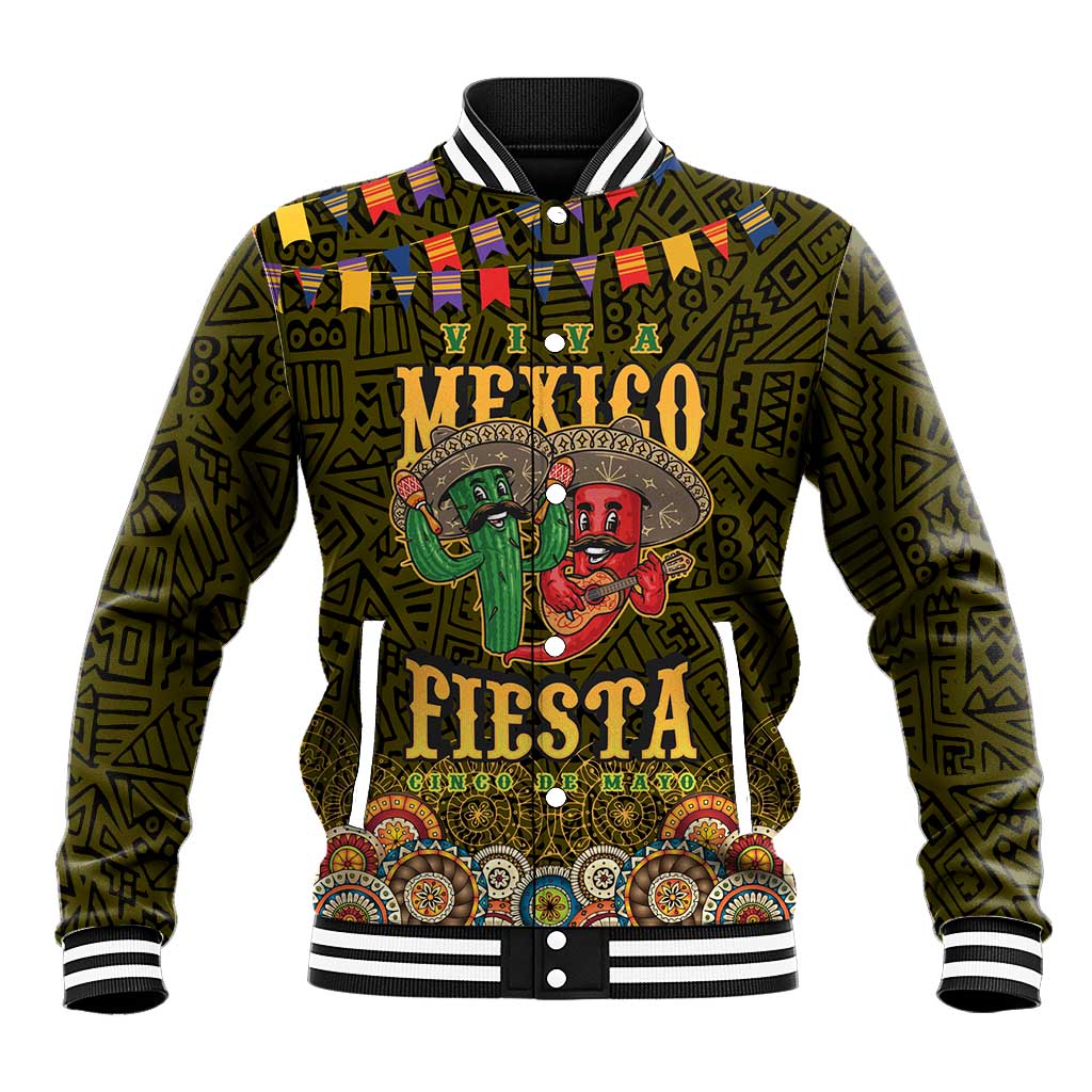 Personalized Mexico Cinco De Mayo Baseball Jacket Chilli Pepper and Cactus