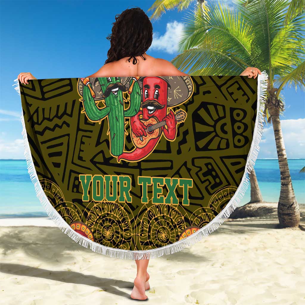 Personalized Mexico Cinco De Mayo Beach Blanket Chilli Pepper and Cactus