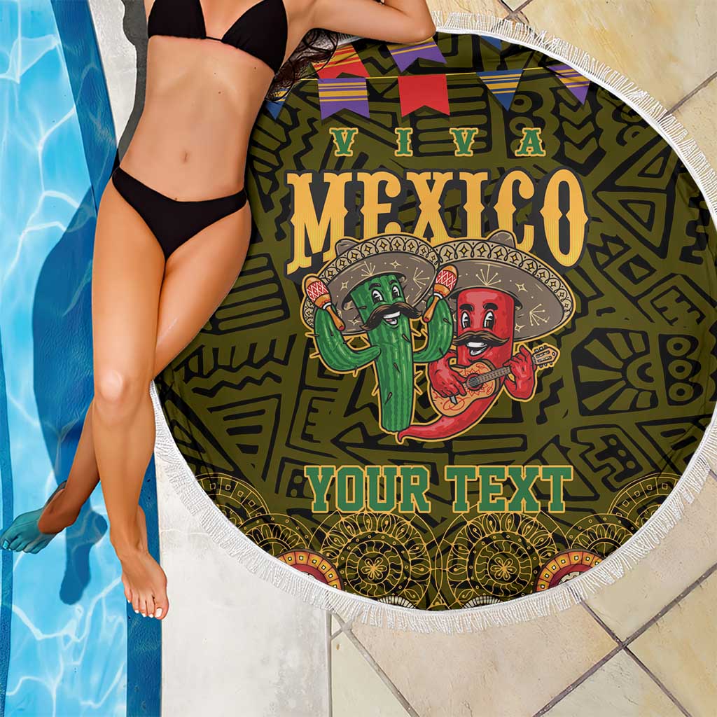 Personalized Mexico Cinco De Mayo Beach Blanket Chilli Pepper and Cactus