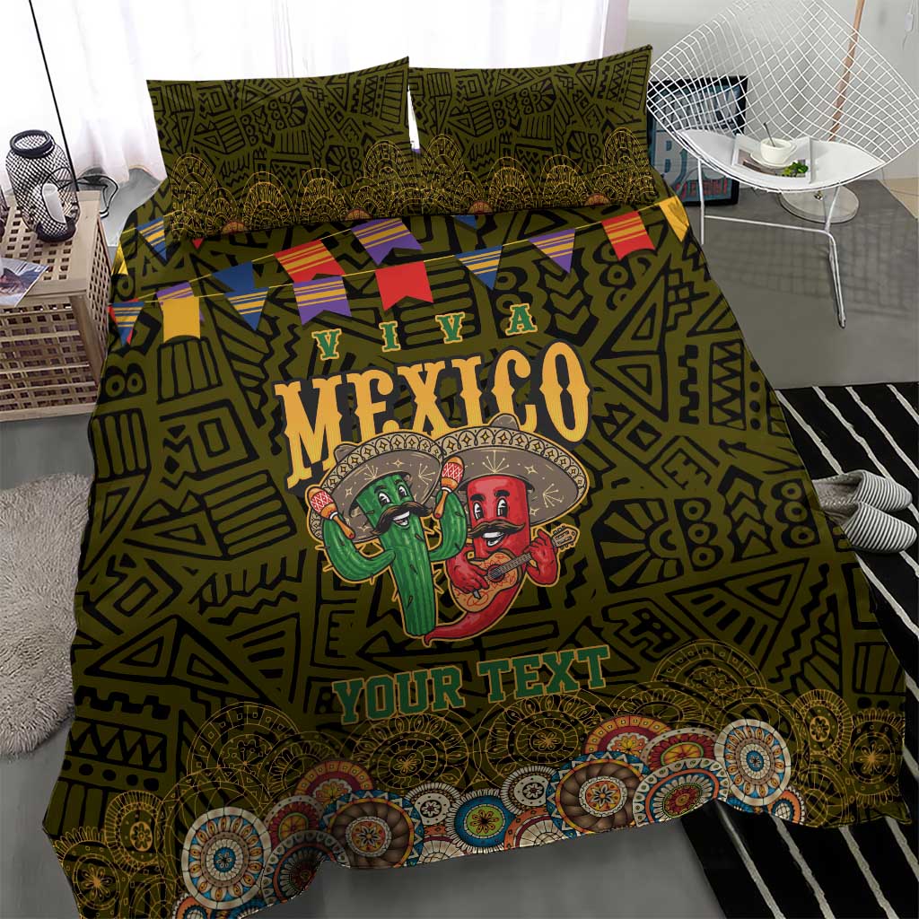 Personalized Mexico Cinco De Mayo Bedding Set Chilli Pepper and Cactus