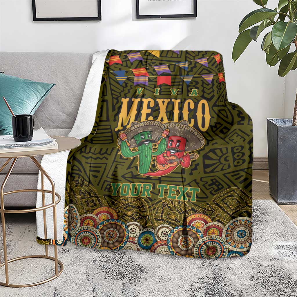 Personalized Mexico Cinco De Mayo Blanket Chilli Pepper and Cactus