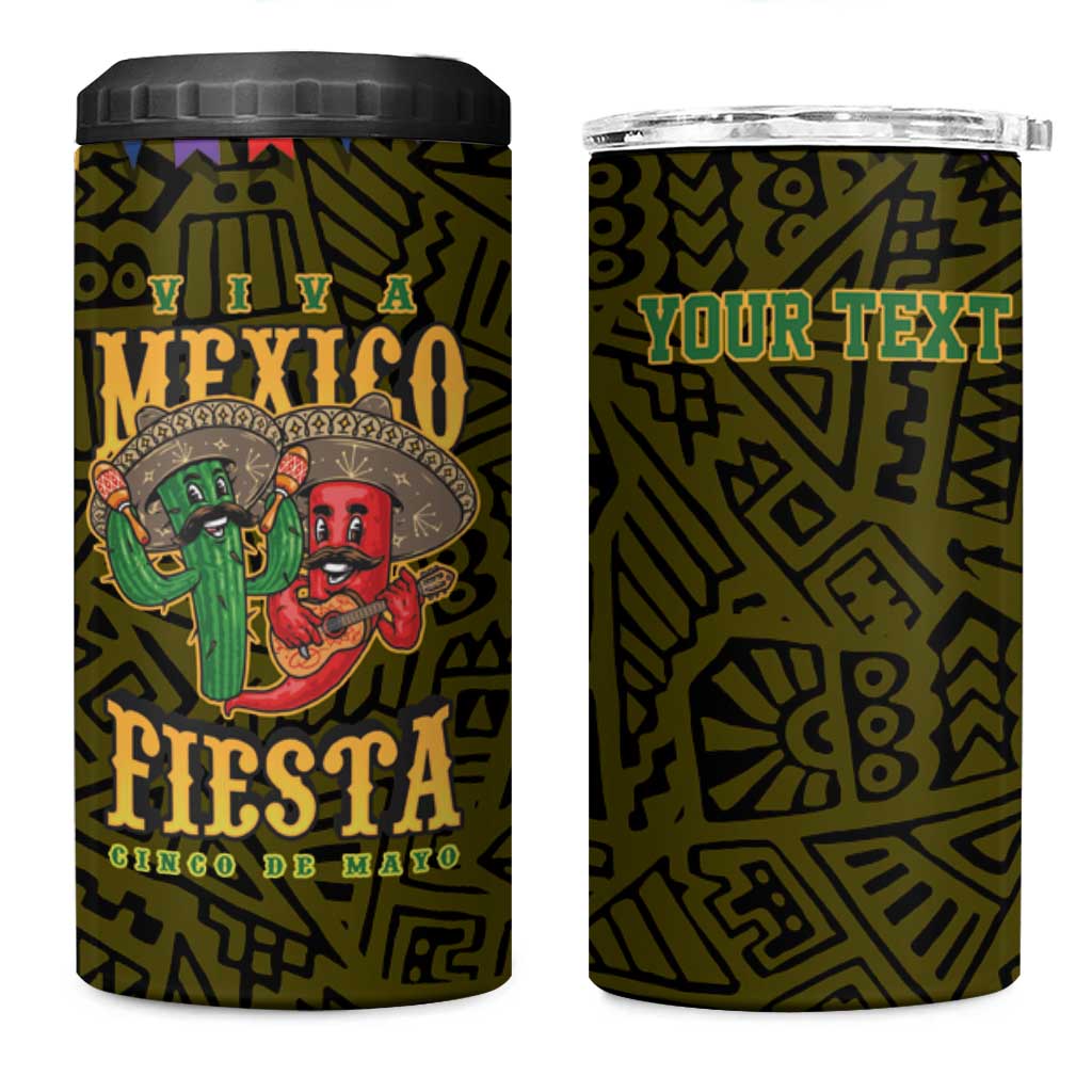 Personalized Mexico Cinco De Mayo 4 in 1 Can Cooler Tumbler Chilli Pepper and Cactus