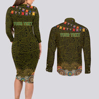 Personalized Mexico Cinco De Mayo Couples Matching Long Sleeve Bodycon Dress and Long Sleeve Button Shirt Chilli Pepper and Cactus