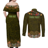 Personalized Mexico Cinco De Mayo Couples Matching Off Shoulder Maxi Dress and Long Sleeve Button Shirt Chilli Pepper and Cactus