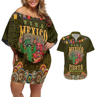 Personalized Mexico Cinco De Mayo Couples Matching Off Shoulder Short Dress and Hawaiian Shirt Chilli Pepper and Cactus
