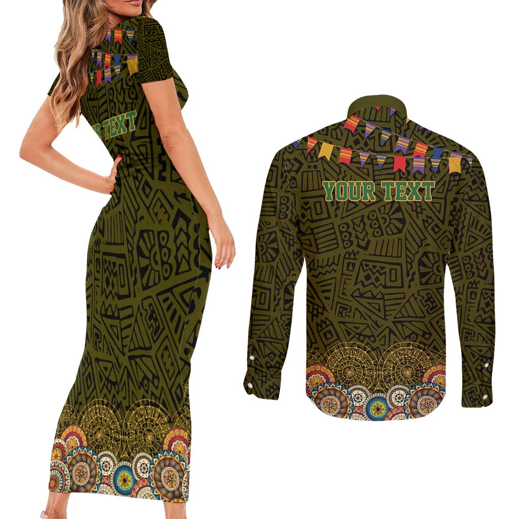 Personalized Mexico Cinco De Mayo Couples Matching Short Sleeve Bodycon Dress and Long Sleeve Button Shirt Chilli Pepper and Cactus