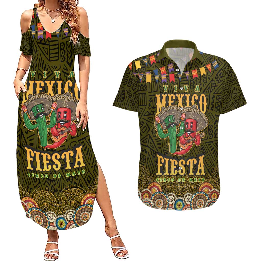 Personalized Mexico Cinco De Mayo Couples Matching Summer Maxi Dress and Hawaiian Shirt Chilli Pepper and Cactus