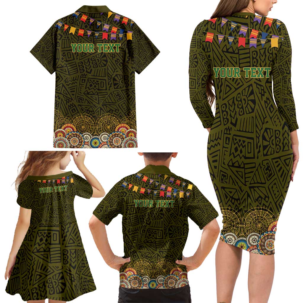 Personalized Mexico Cinco De Mayo Family Matching Long Sleeve Bodycon Dress and Hawaiian Shirt Chilli Pepper and Cactus