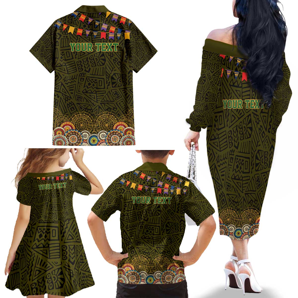 Personalized Mexico Cinco De Mayo Family Matching Off The Shoulder Long Sleeve Dress and Hawaiian Shirt Chilli Pepper and Cactus