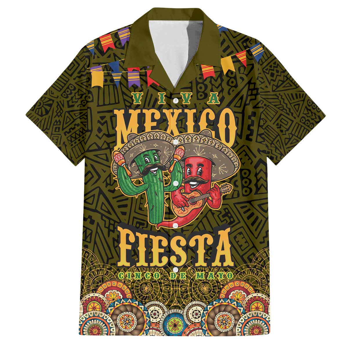 Personalized Mexico Cinco De Mayo Family Matching Off The Shoulder Long Sleeve Dress and Hawaiian Shirt Chilli Pepper and Cactus