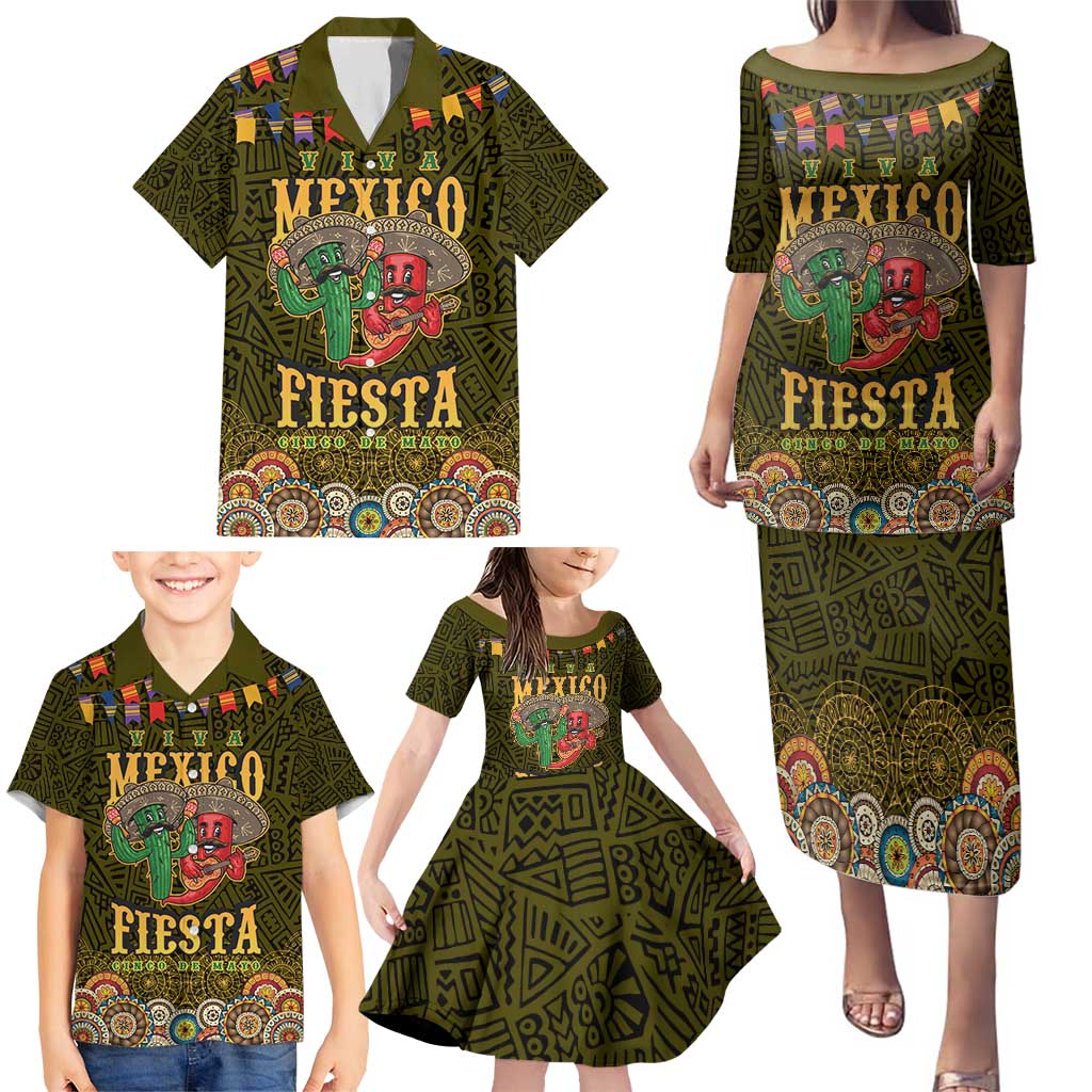 Personalized Mexico Cinco De Mayo Family Matching Puletasi and Hawaiian Shirt Chilli Pepper and Cactus