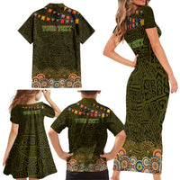 Personalized Mexico Cinco De Mayo Family Matching Short Sleeve Bodycon Dress and Hawaiian Shirt Chilli Pepper and Cactus