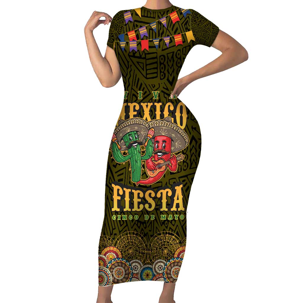 Personalized Mexico Cinco De Mayo Family Matching Short Sleeve Bodycon Dress and Hawaiian Shirt Chilli Pepper and Cactus