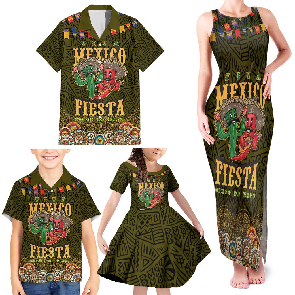 Personalized Mexico Cinco De Mayo Family Matching Tank Maxi Dress and Hawaiian Shirt Chilli Pepper and Cactus
