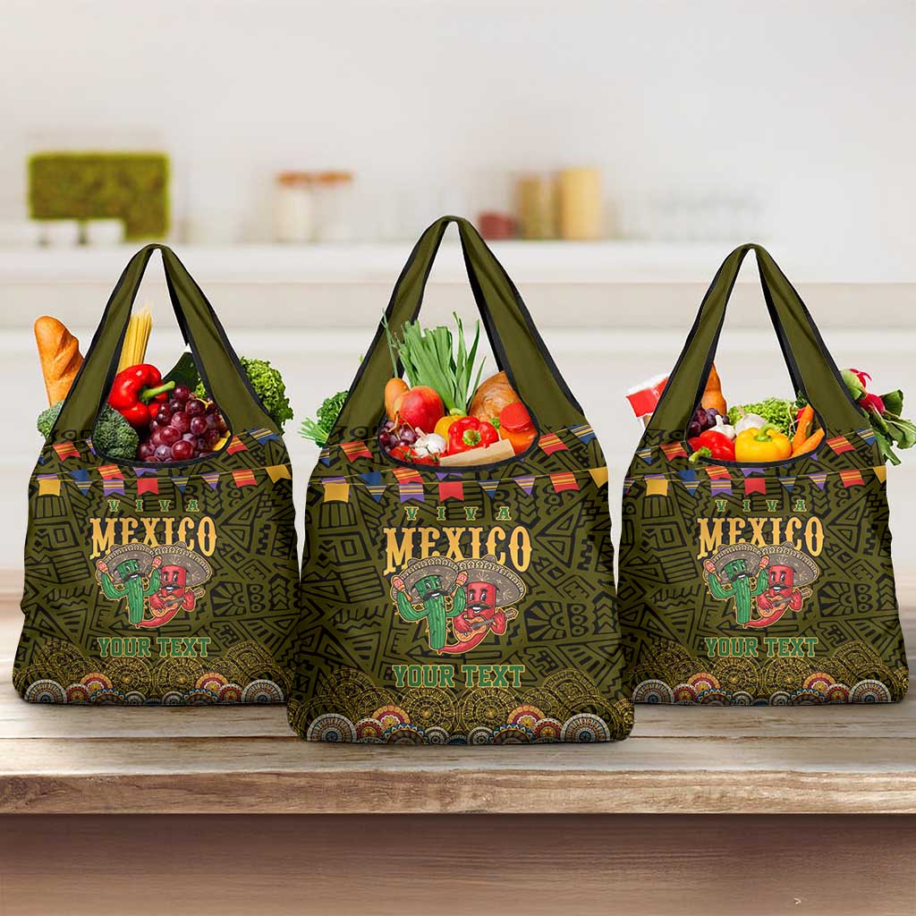 Personalized Mexico Cinco De Mayo Grocery Bag Chilli Pepper and Cactus