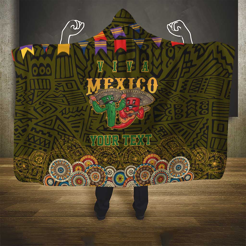 Personalized Mexico Cinco De Mayo Hooded Blanket Chilli Pepper and Cactus