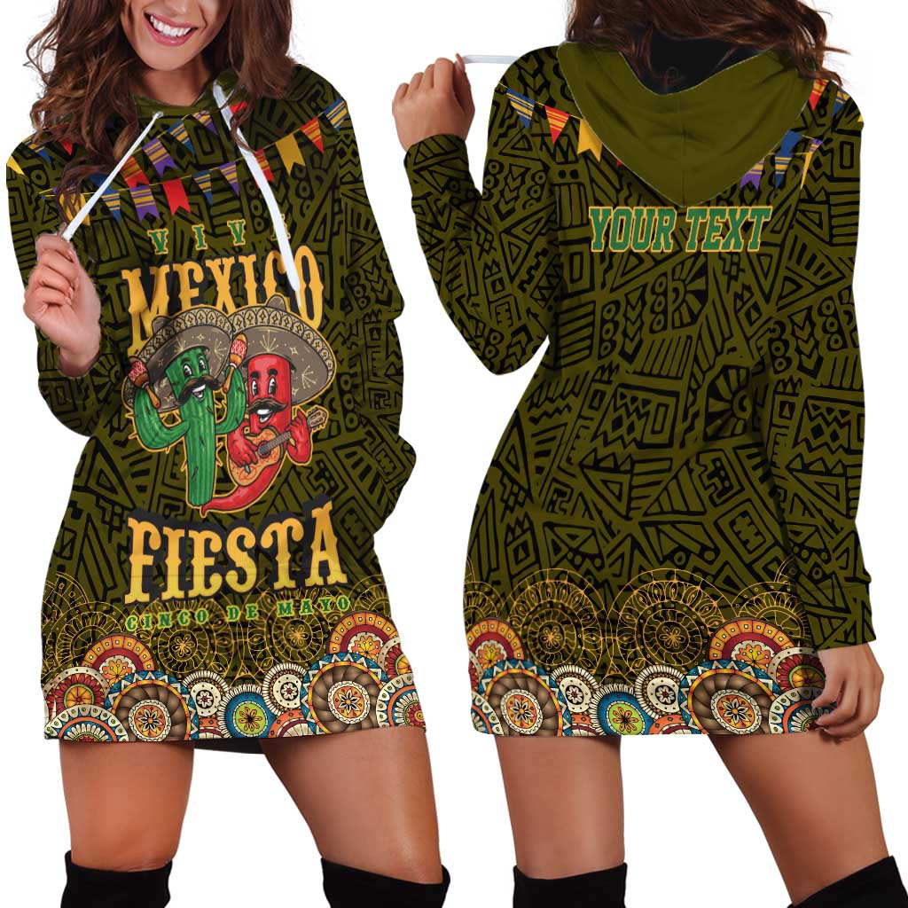 Personalized Mexico Cinco De Mayo Hoodie Dress Chilli Pepper and Cactus