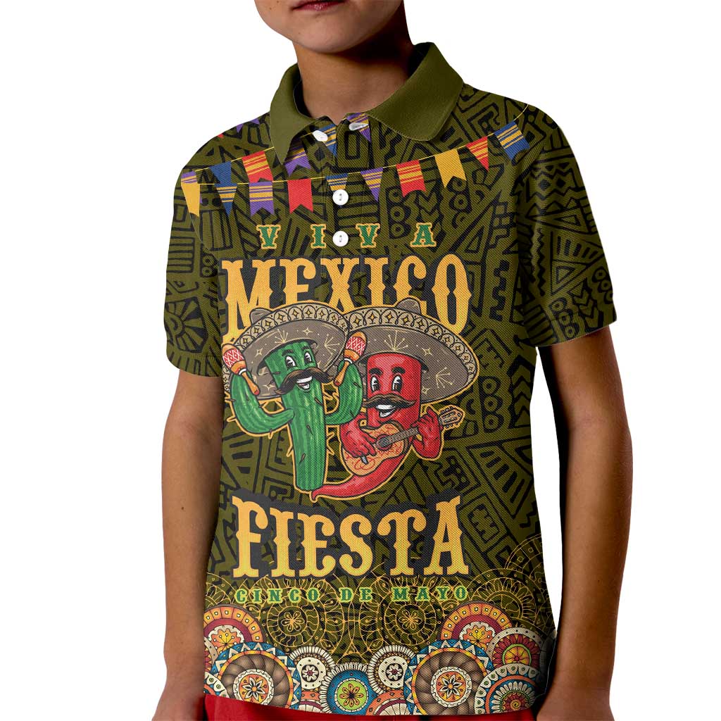 Personalized Mexico Cinco De Mayo Kid Polo Shirt Chilli Pepper and Cactus