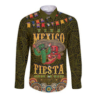 Personalized Mexico Cinco De Mayo Long Sleeve Button Shirt Chilli Pepper and Cactus