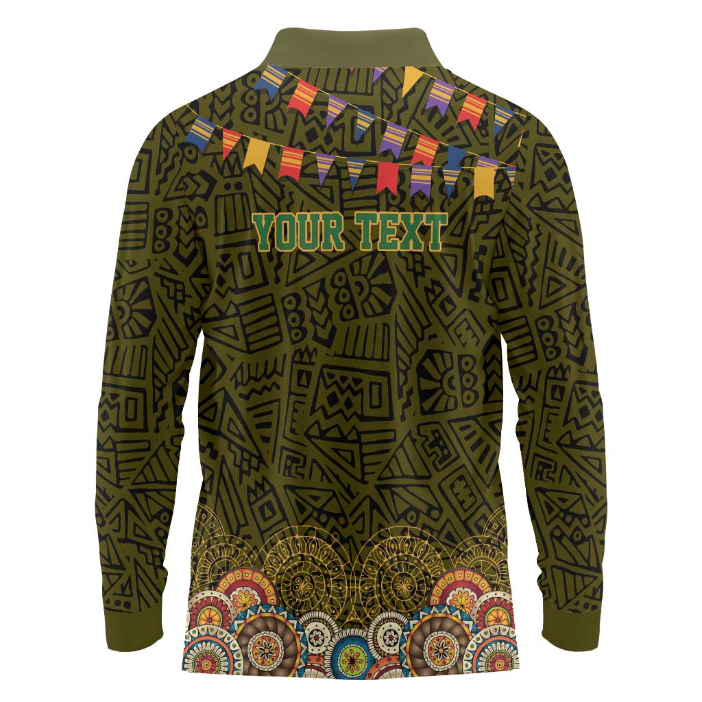 Personalized Mexico Cinco De Mayo Long Sleeve Polo Shirt Chilli Pepper and Cactus