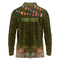 Personalized Mexico Cinco De Mayo Long Sleeve Polo Shirt Chilli Pepper and Cactus