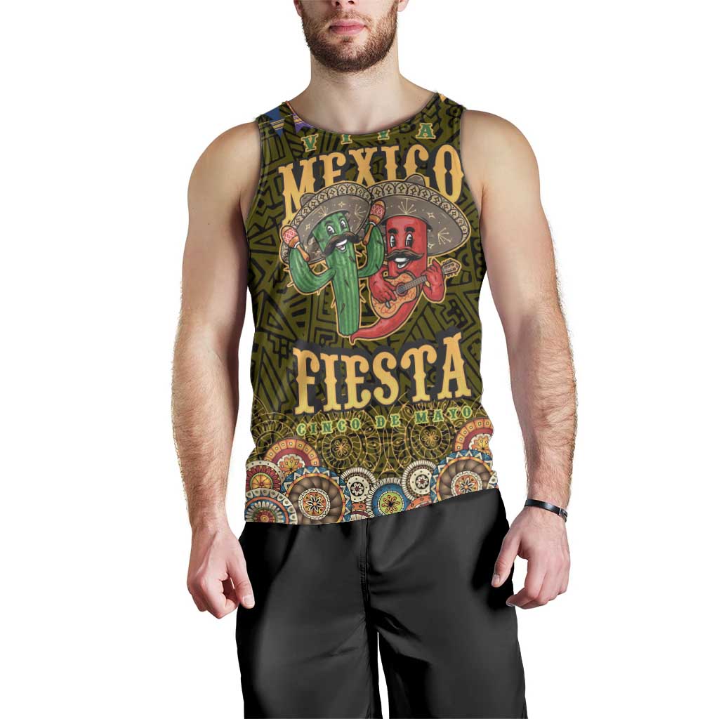 Personalized Mexico Cinco De Mayo Men Tank Top Chilli Pepper and Cactus