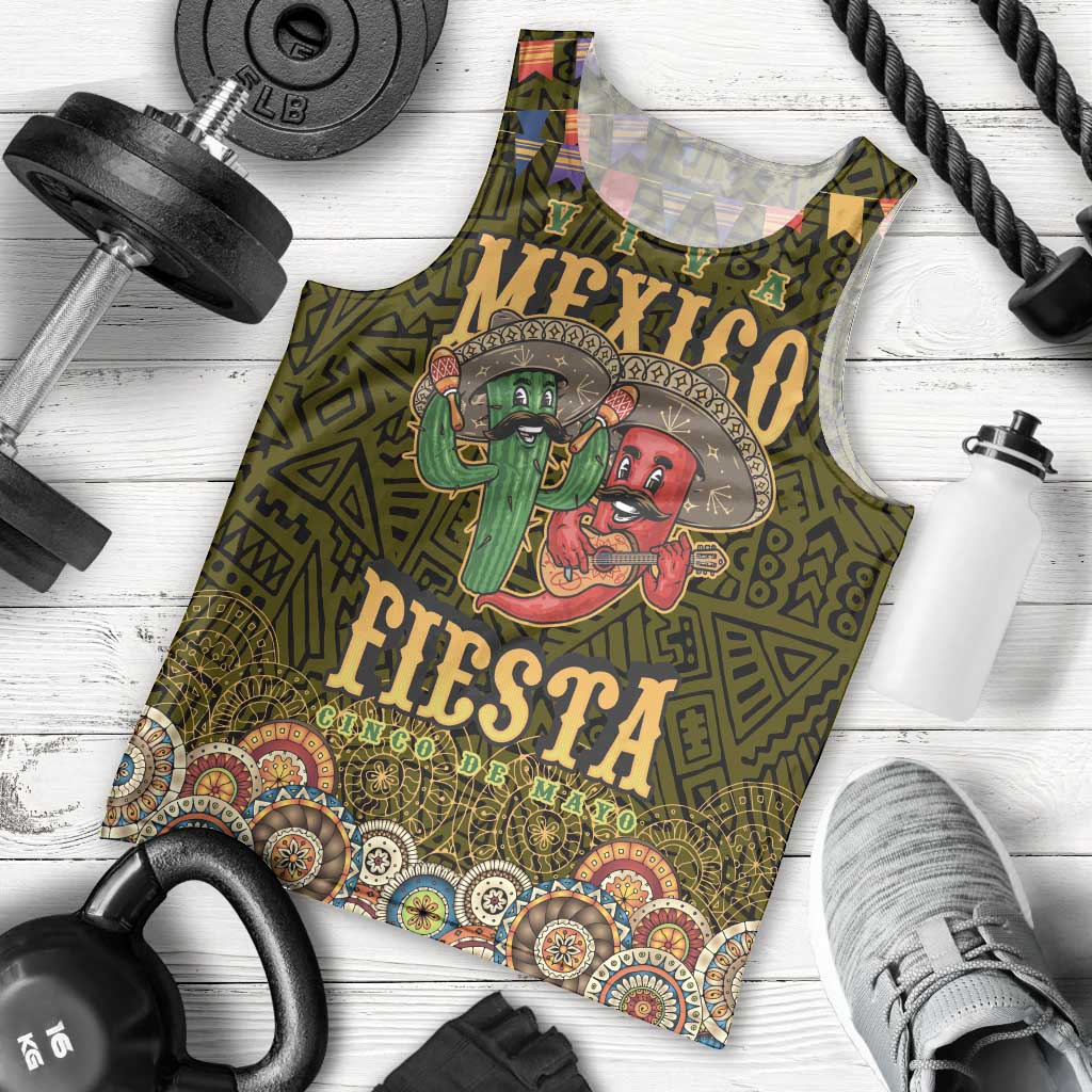 Personalized Mexico Cinco De Mayo Men Tank Top Chilli Pepper and Cactus