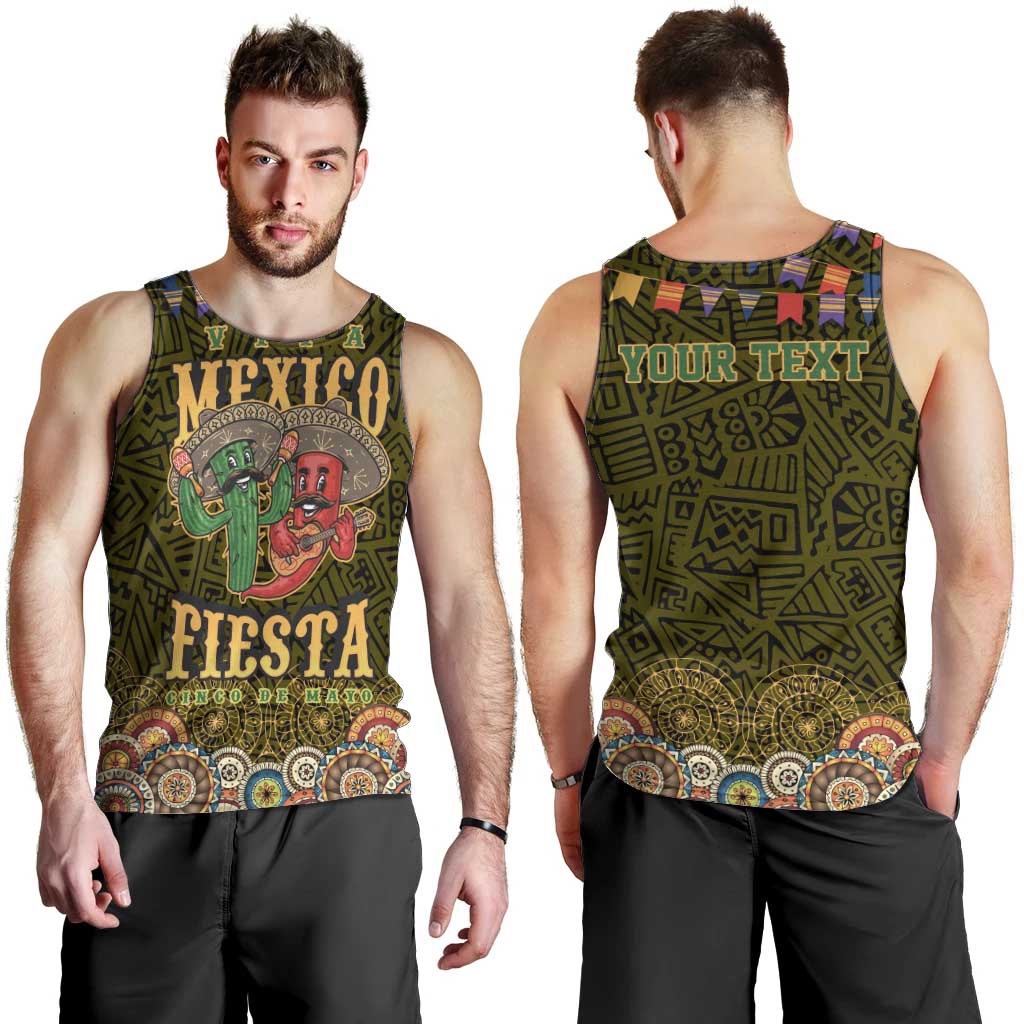 Personalized Mexico Cinco De Mayo Men Tank Top Chilli Pepper and Cactus