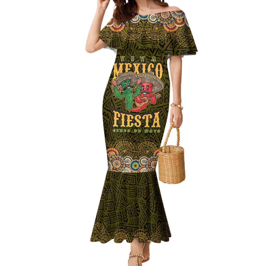 Personalized Mexico Cinco De Mayo Mermaid Dress Chilli Pepper and Cactus