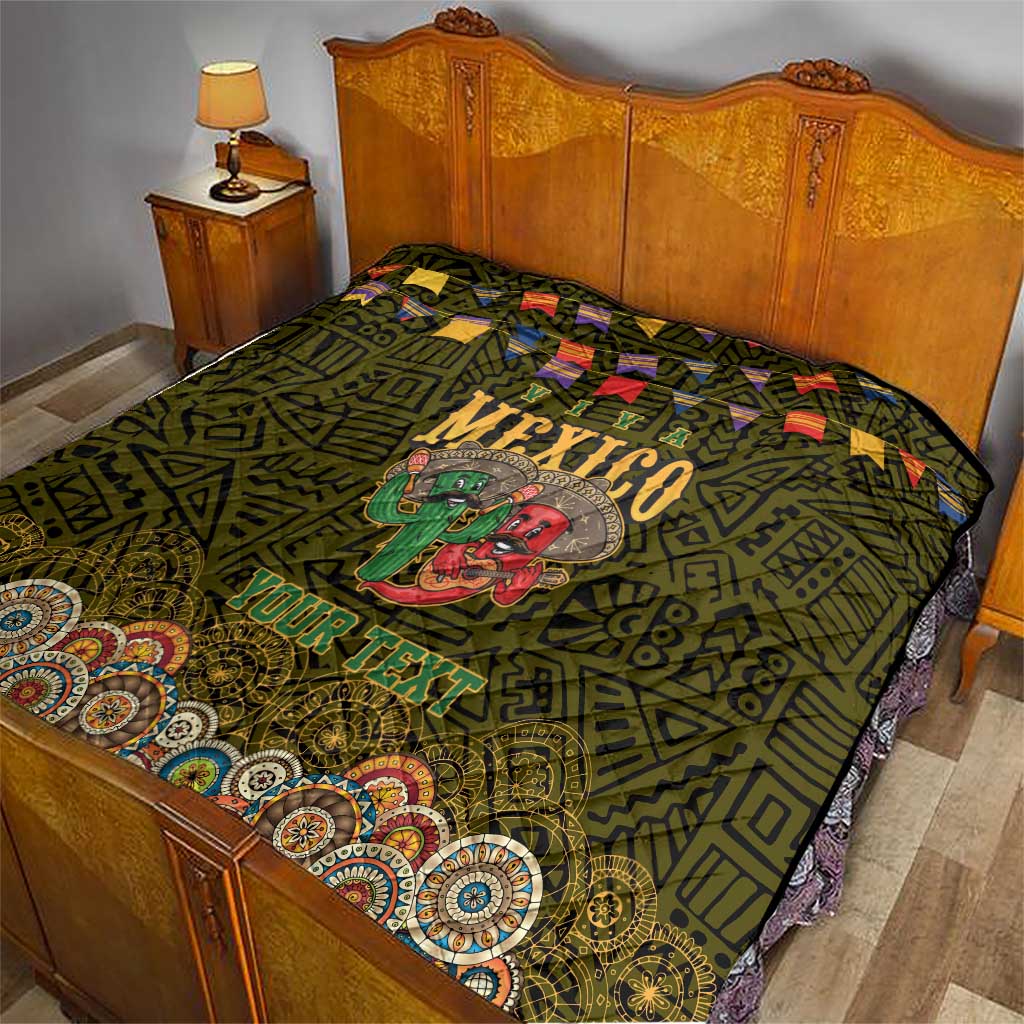 Personalized Mexico Cinco De Mayo Quilt Chilli Pepper and Cactus