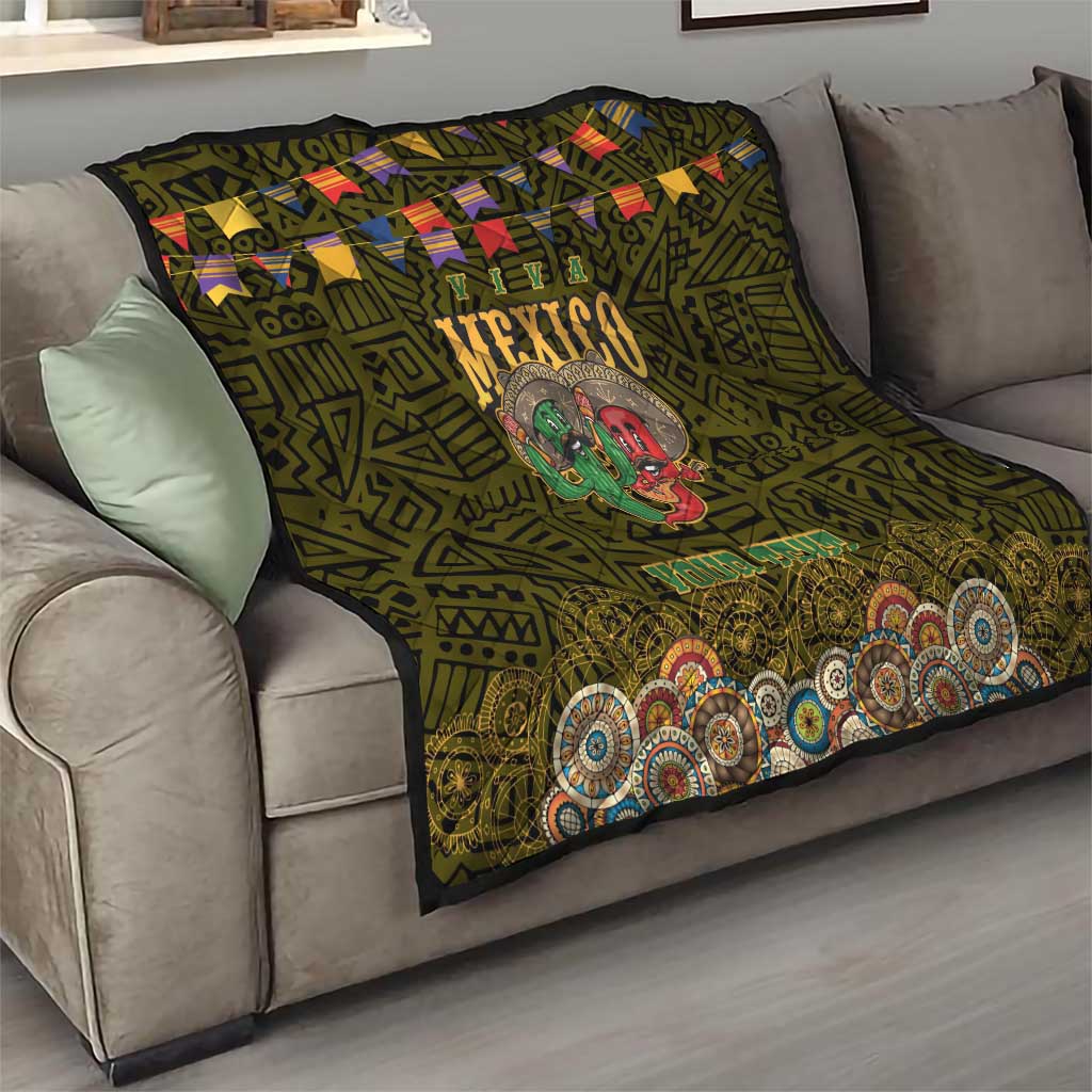 Personalized Mexico Cinco De Mayo Quilt Chilli Pepper and Cactus