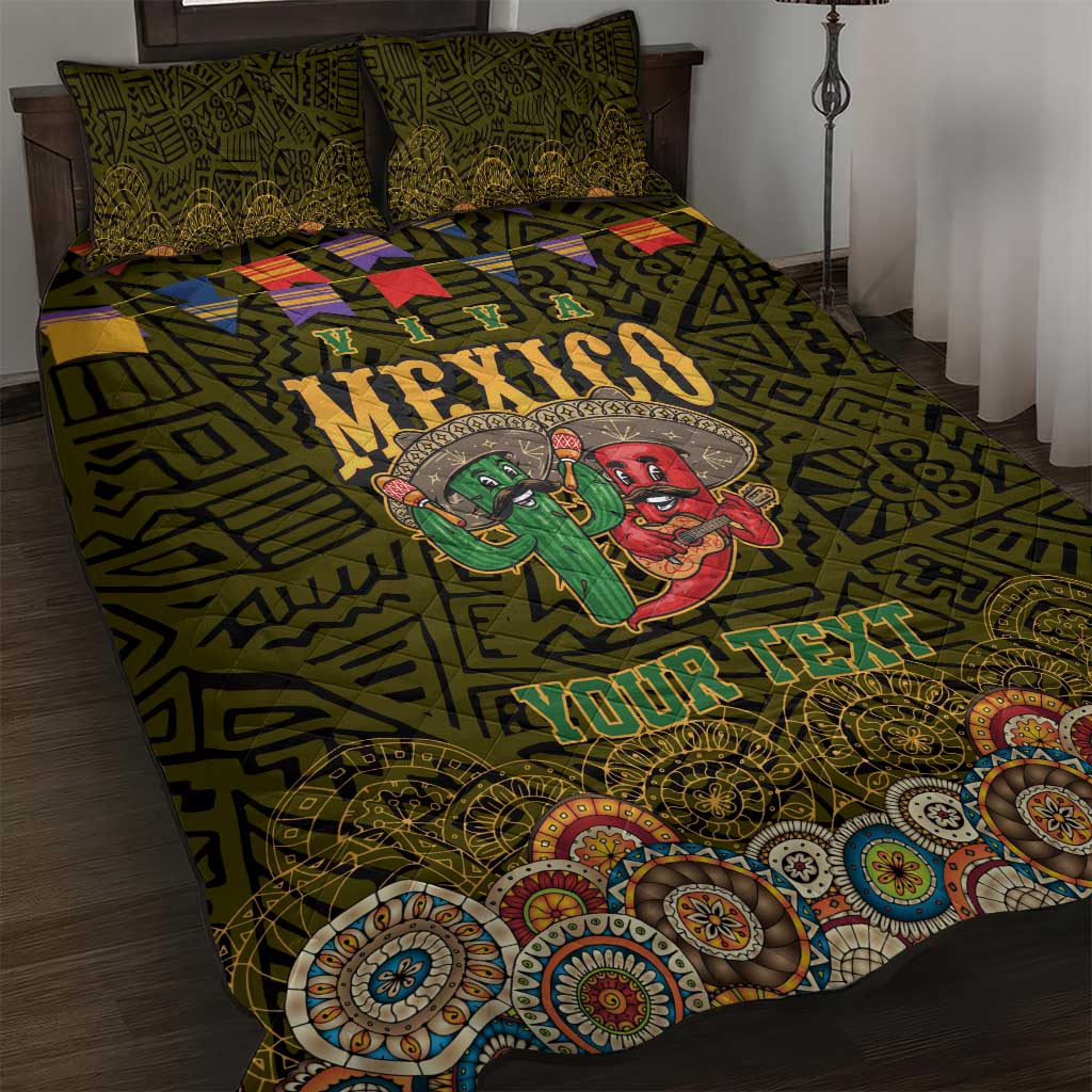 Personalized Mexico Cinco De Mayo Quilt Bed Set Chilli Pepper and Cactus