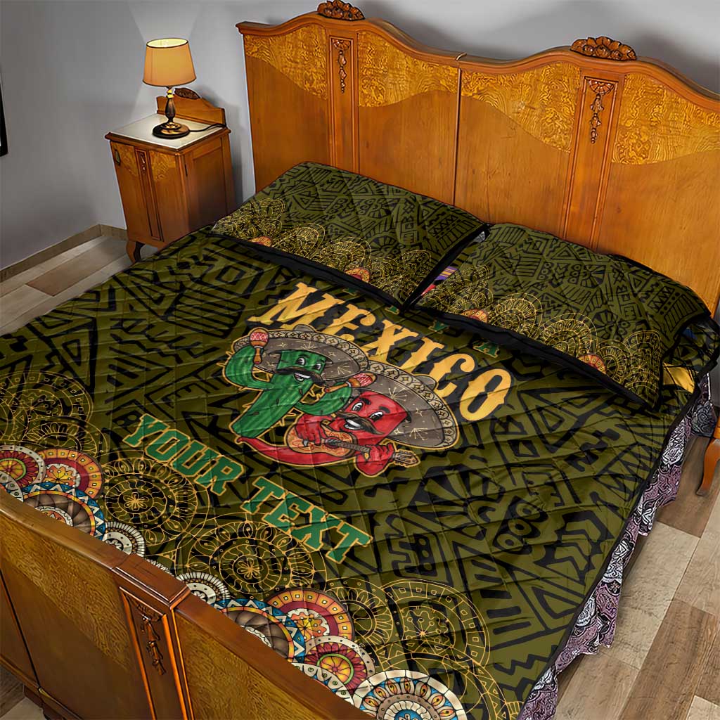Personalized Mexico Cinco De Mayo Quilt Bed Set Chilli Pepper and Cactus