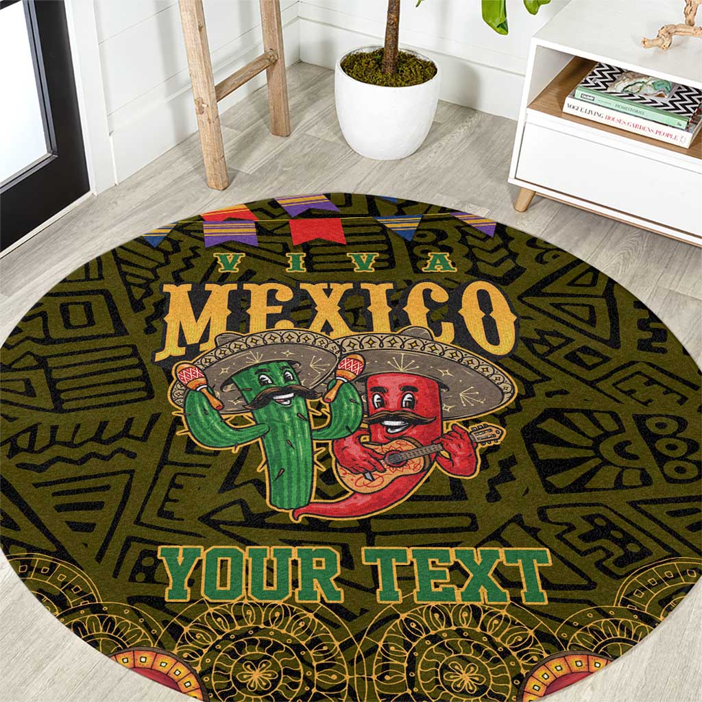 Personalized Mexico Cinco De Mayo Round Carpet Chilli Pepper and Cactus
