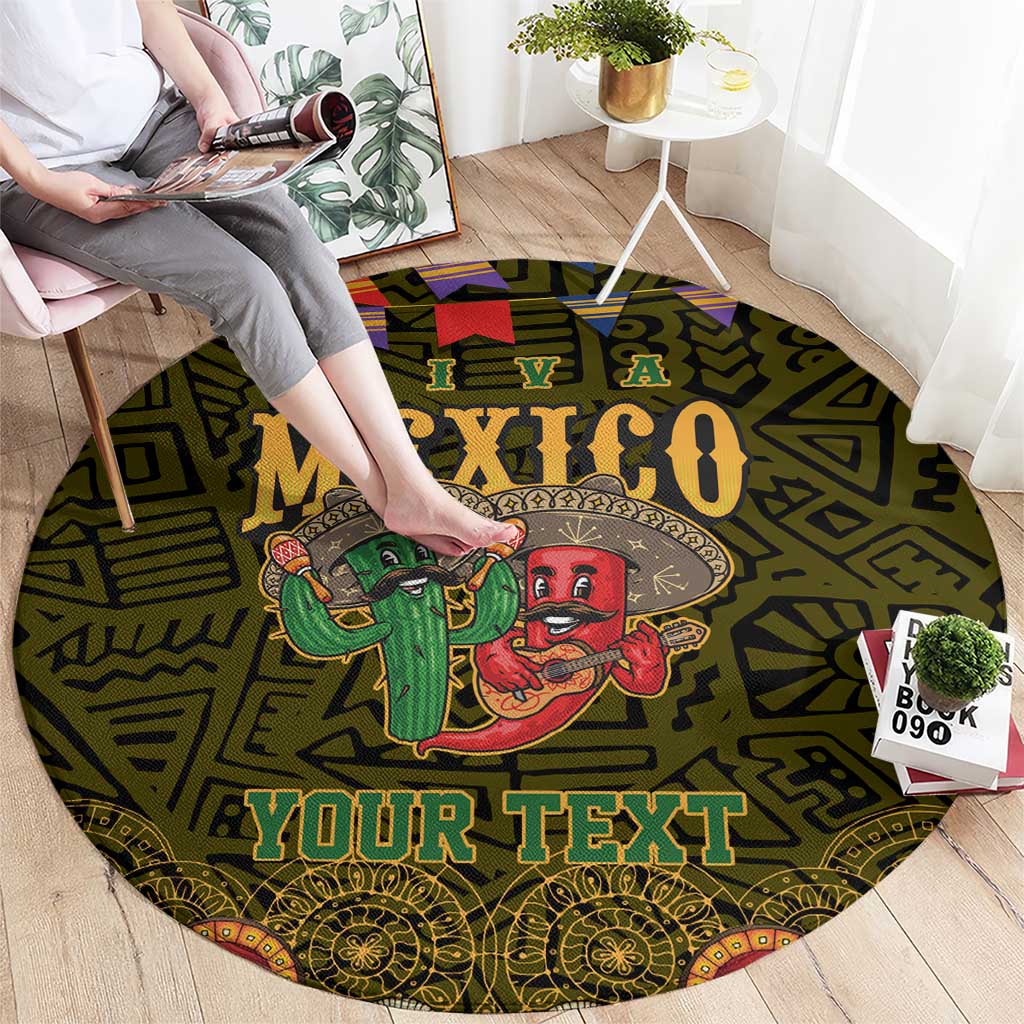 Personalized Mexico Cinco De Mayo Round Carpet Chilli Pepper and Cactus
