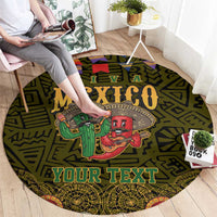 Personalized Mexico Cinco De Mayo Round Carpet Chilli Pepper and Cactus