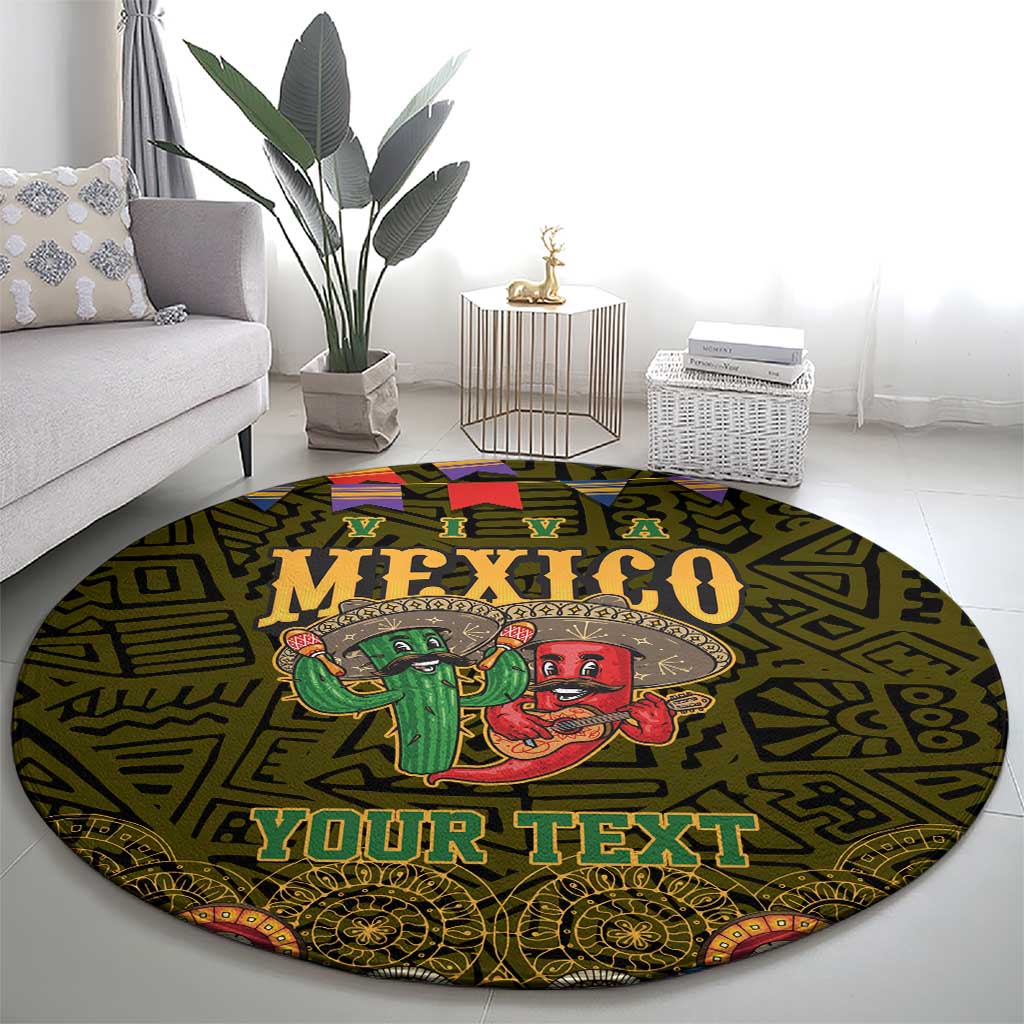 Personalized Mexico Cinco De Mayo Round Carpet Chilli Pepper and Cactus
