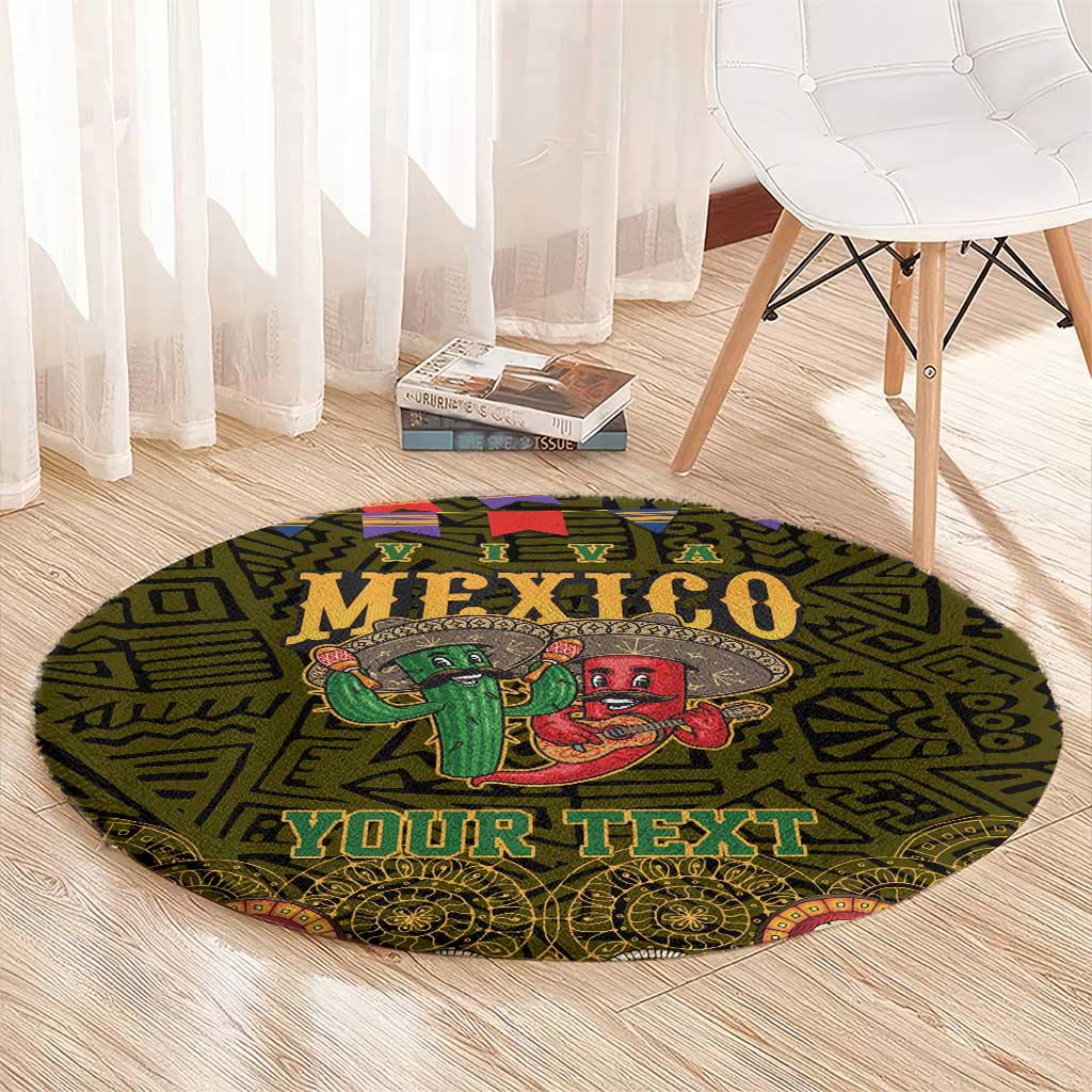 Personalized Mexico Cinco De Mayo Round Carpet Chilli Pepper and Cactus