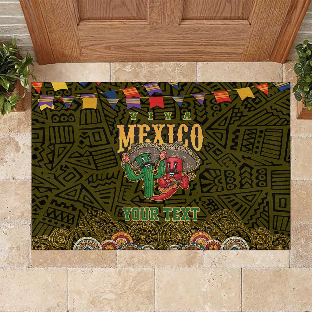 Personalized Mexico Cinco De Mayo Rubber Doormat Chilli Pepper and Cactus