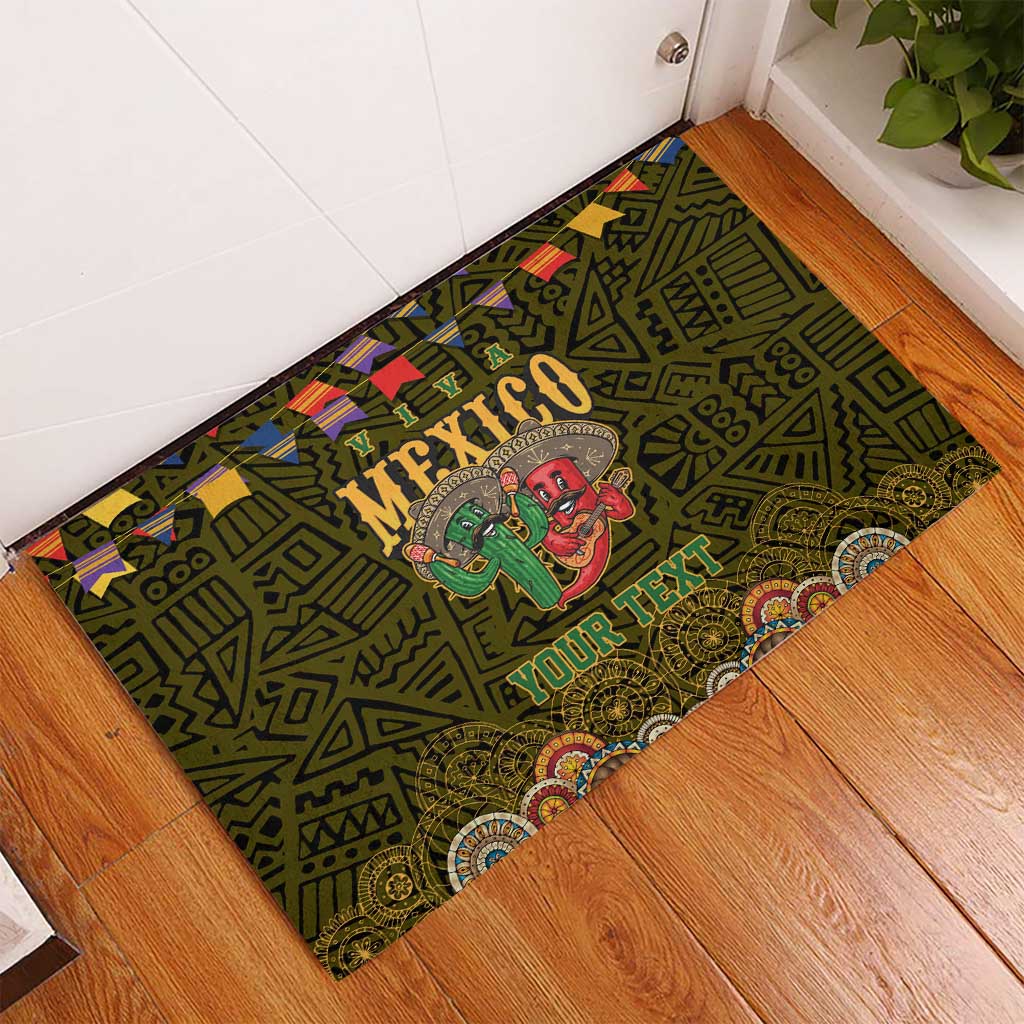 Personalized Mexico Cinco De Mayo Rubber Doormat Chilli Pepper and Cactus
