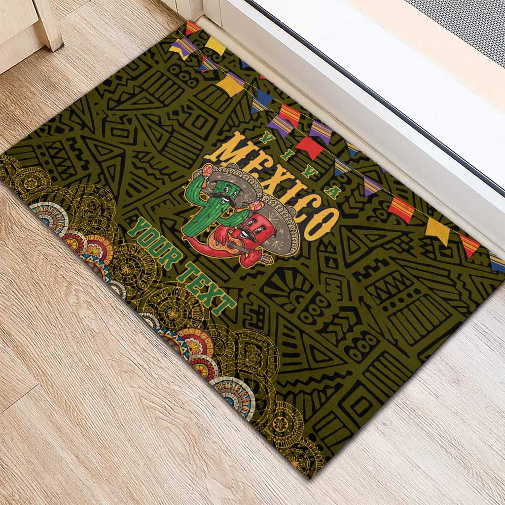 Personalized Mexico Cinco De Mayo Rubber Doormat Chilli Pepper and Cactus