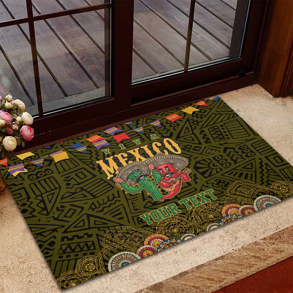 Personalized Mexico Cinco De Mayo Rubber Doormat Chilli Pepper and Cactus