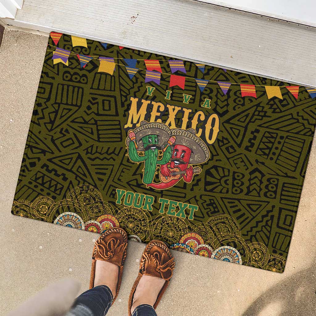 Personalized Mexico Cinco De Mayo Rubber Doormat Chilli Pepper and Cactus