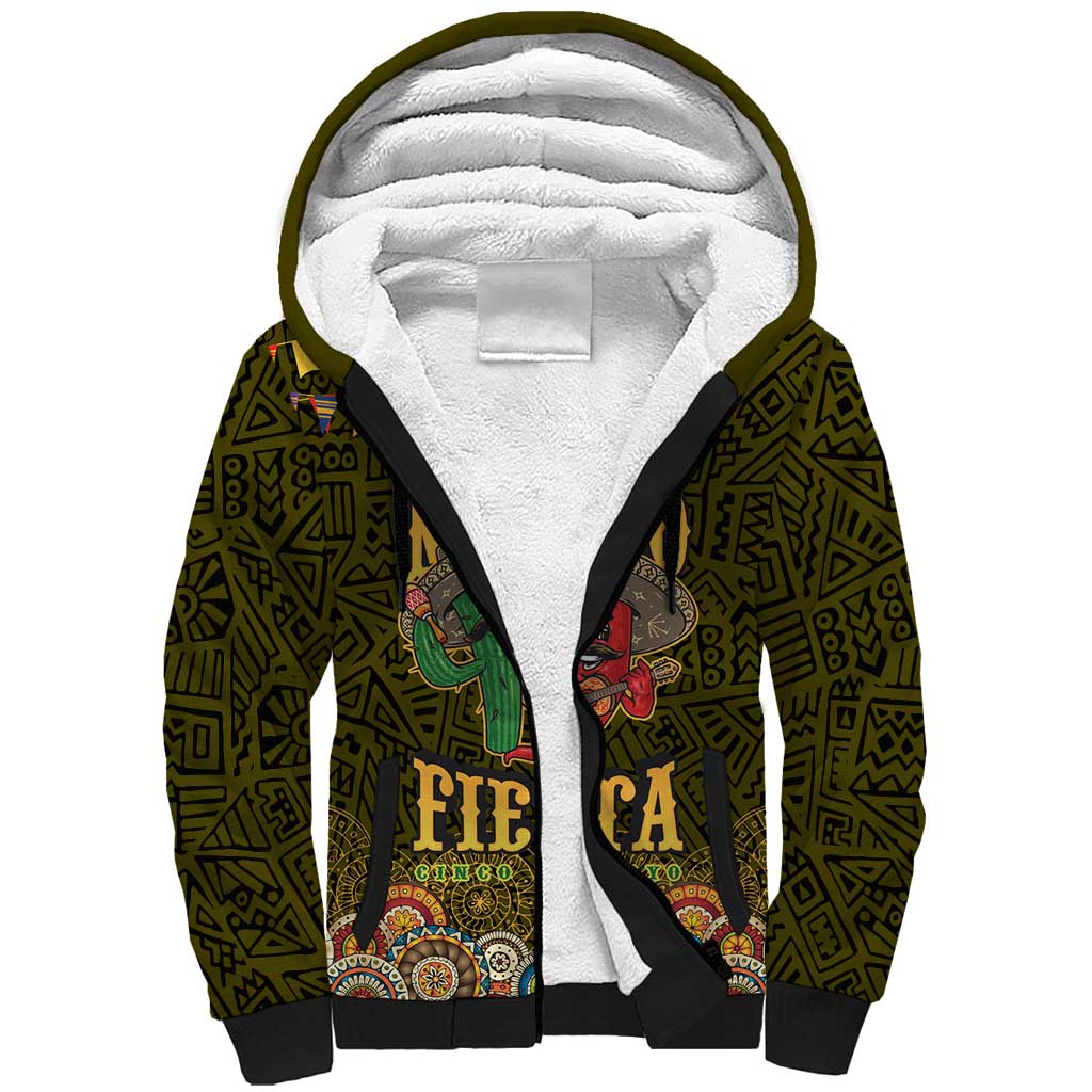 Personalized Mexico Cinco De Mayo Sherpa Hoodie Chilli Pepper and Cactus