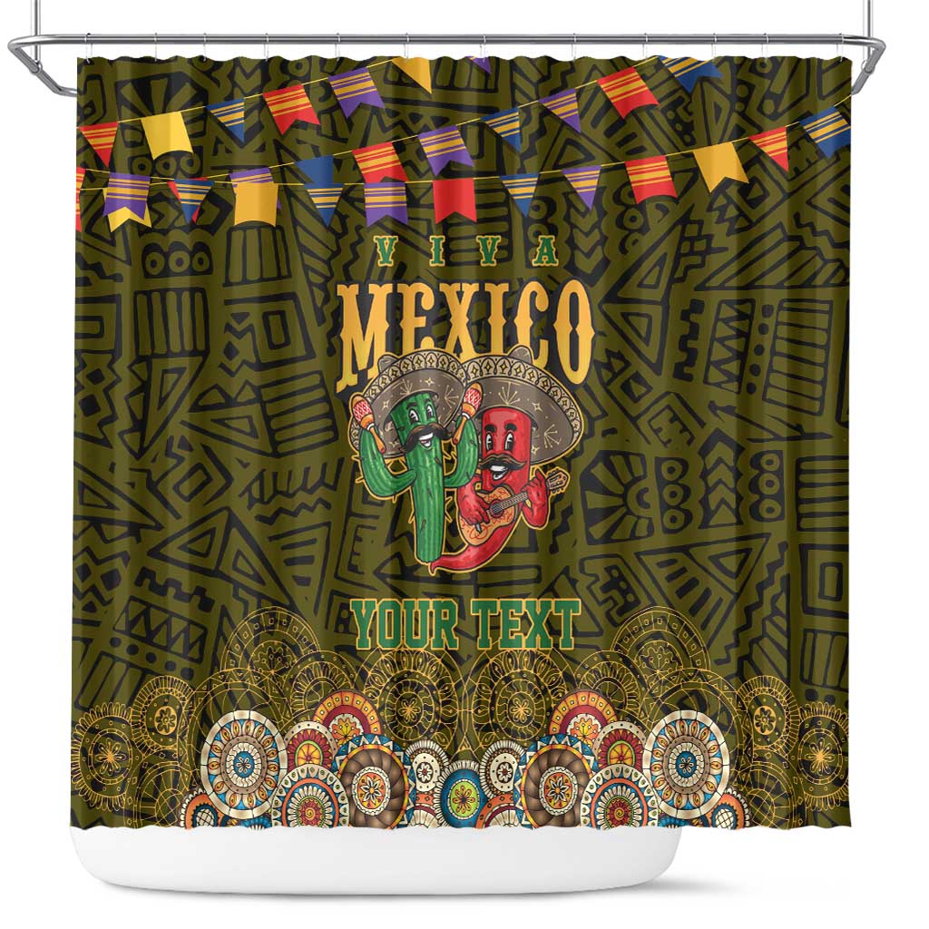 Personalized Mexico Cinco De Mayo Shower Curtain Chilli Pepper and Cactus