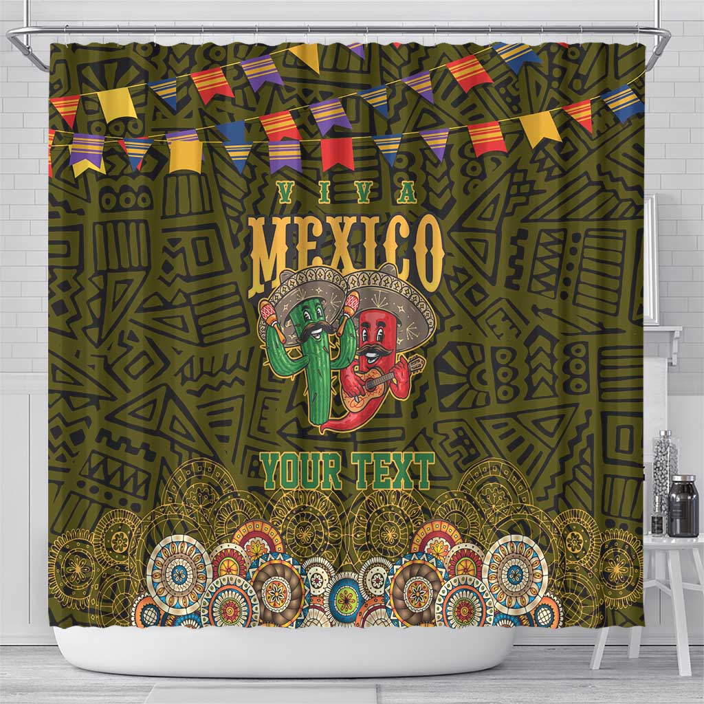 Personalized Mexico Cinco De Mayo Shower Curtain Chilli Pepper and Cactus