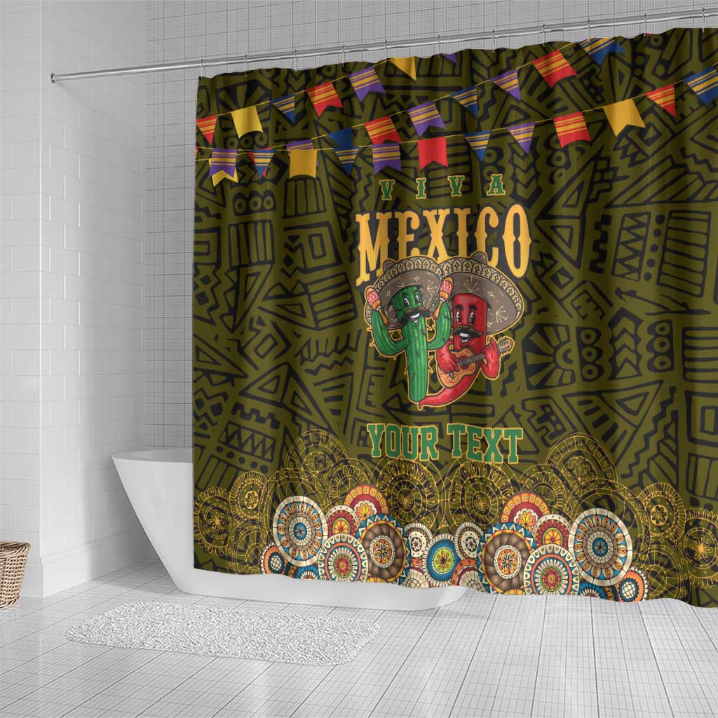 Personalized Mexico Cinco De Mayo Shower Curtain Chilli Pepper and Cactus